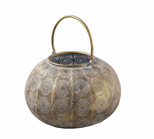 METALL WINDLICHT MIT HENKEL 31,5X36CM ANTIK GOLD