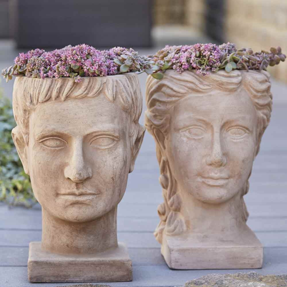 TÊTE EN TERRE CUITE TC965 À PLANTER H 28CM CAPPUCCINO