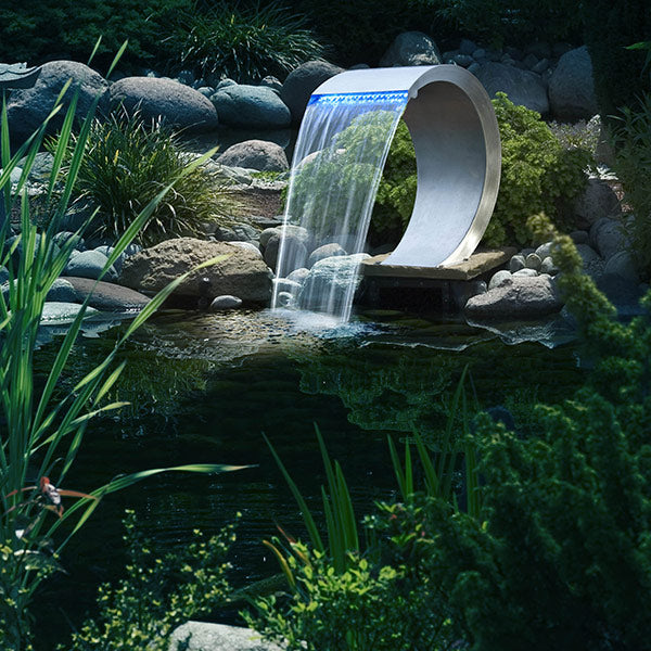 Wasserfall INOX LED blau, Teichbau, Gartenteich, Fischteich